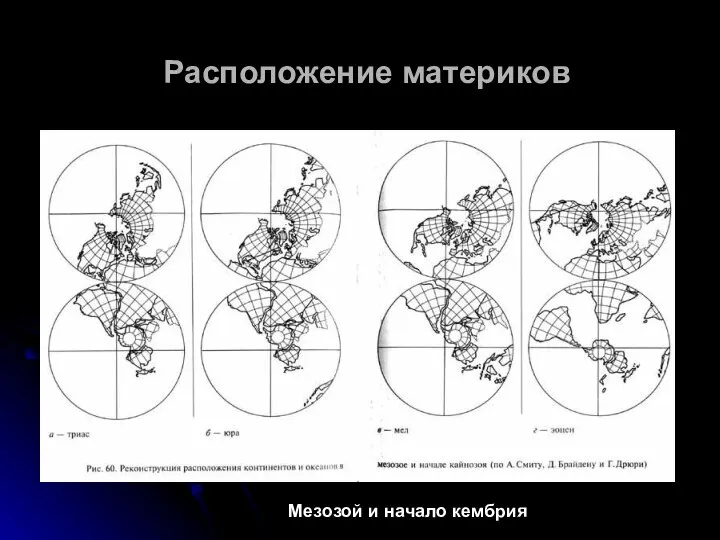 Расположение материков Мезозой и начало кембрия