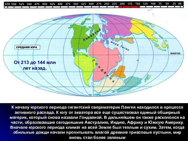 От 213 до 144 млн лет назад. К началу юрского периода