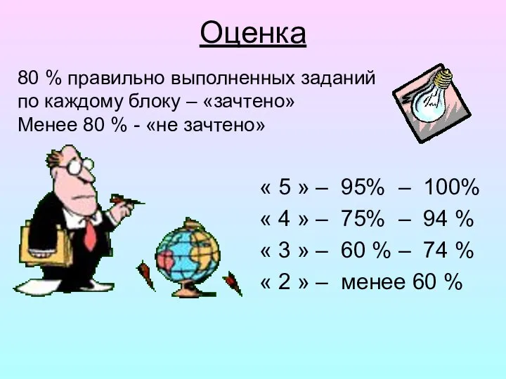 Оценка « 5 » – 95% – 100% « 4 »