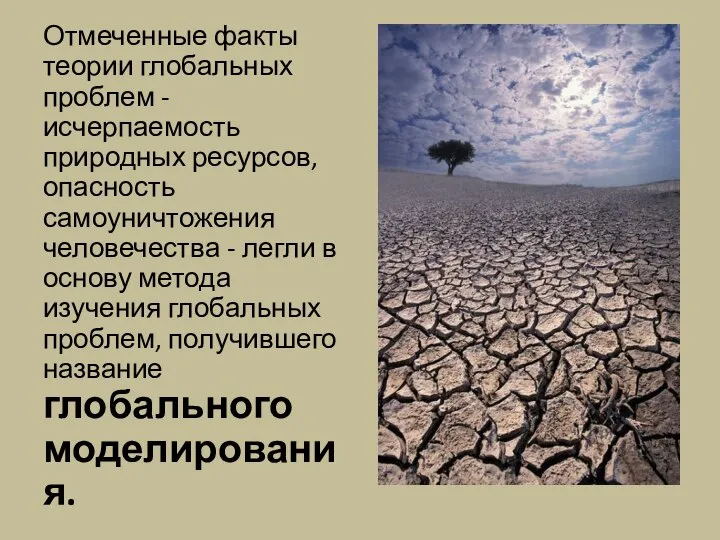 Отмеченные факты теории глобальных проблем - исчерпаемость природных ресурсов, опасность самоуничтожения