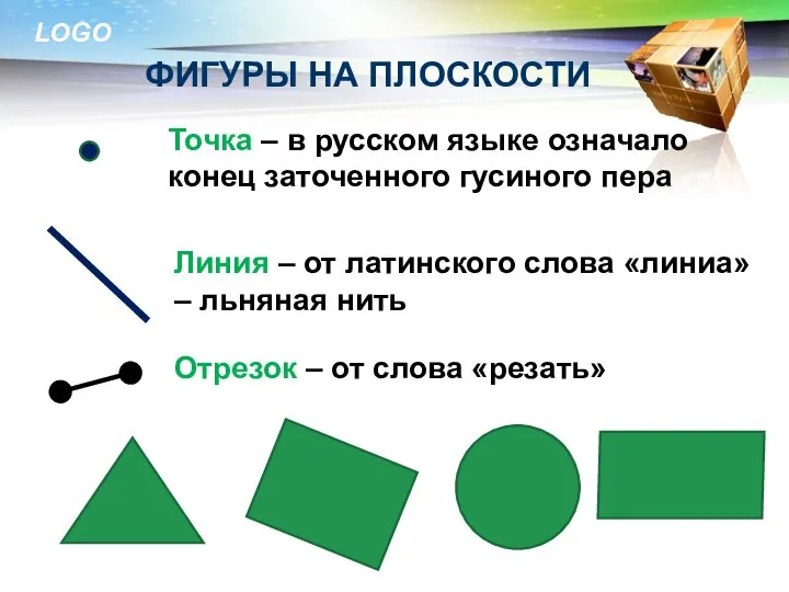 ФИГУРЫ НА ПЛОСКОСТИ Точка – в русском языке означало конец заточенного