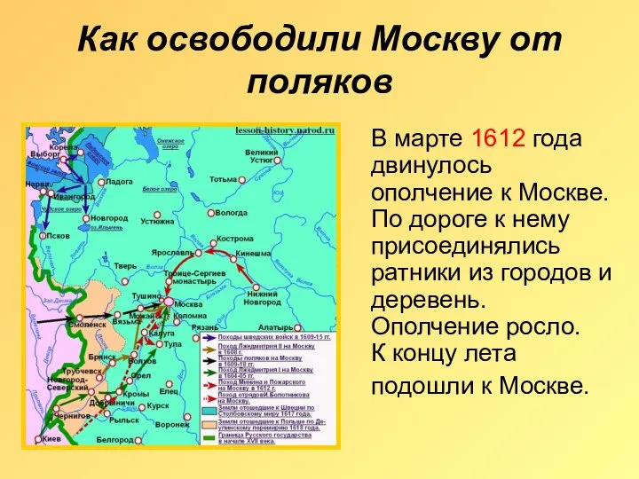Как освободили Москву от поляков В марте 1612 года двинулось ополчение