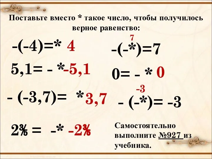 Поставьте вместо * такое число, чтобы получилось верное равенство: -(-4)=* 4