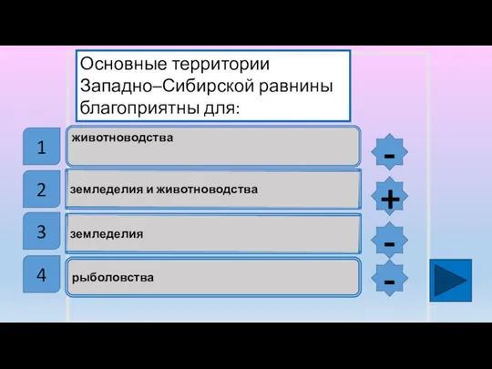 животноводства земледелия и животноводства земледелия рыболовства Основные территории Западно–Сибирской равнины благоприятны