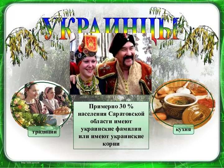 УКРАИНЦЫ традиции кухня Примерно 30 % населения Саратовской области имеют украинские фамилии или имеют украинские корни