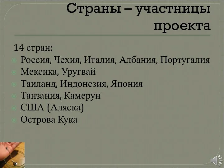 Страны – участницы проекта 14 стран: Россия, Чехия, Италия, Албания, Португалия