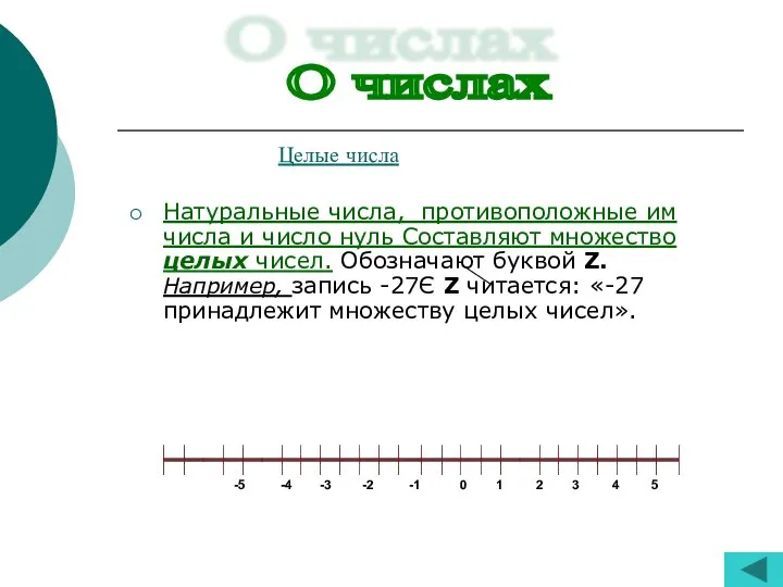 Целые числа Натуральные числа, противоположные им числа и число нуль Составляют