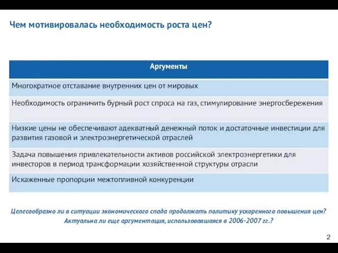 Чем мотивировалась необходимость роста цен? Целесообразно ли в ситуации экономического спада