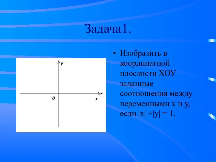 Задача1. Изобразить в координатной плоскости ХОУ заданные соотношения между переменными х