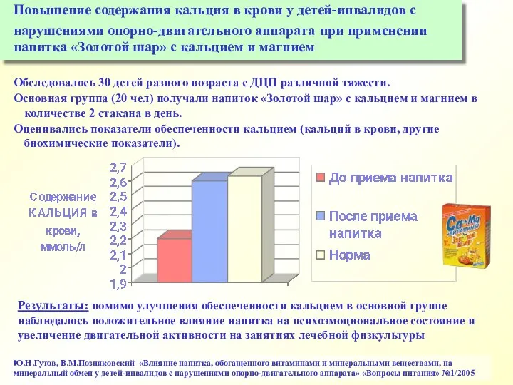 Ю.Н.Гутов, В.М.Позняковский «Влияние напитка, обогащенного витаминами и минеральными веществами, на минеральный