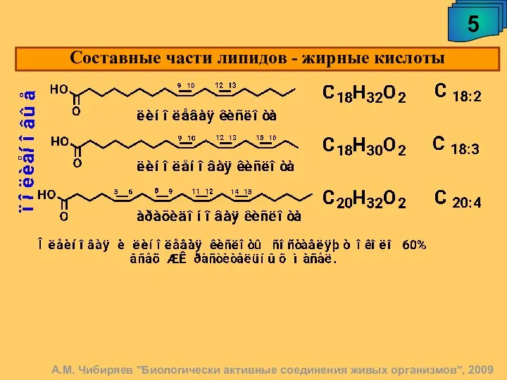 Составные части липидов - жирные кислоты 5 А.М. Чибиряев "Биологически активные соединения живых организмов", 2009
