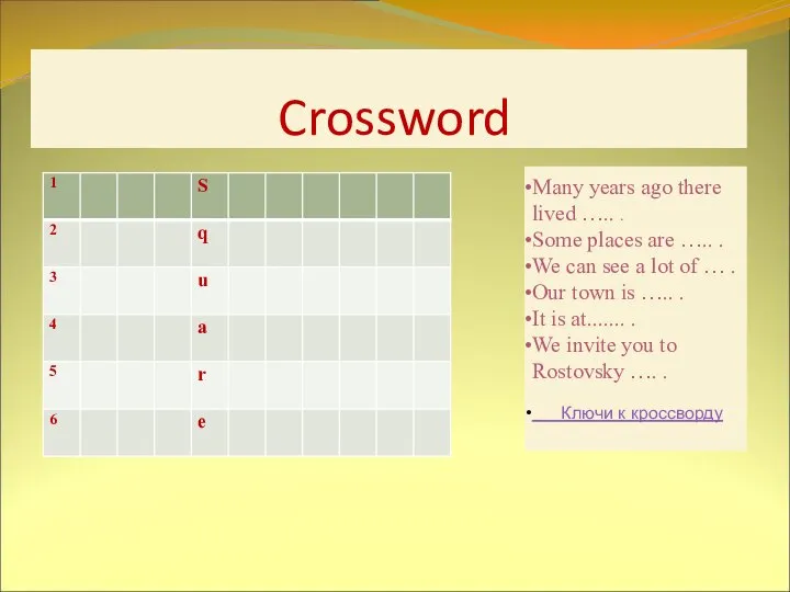 Crossword Many years ago there lived ….. . Some places are