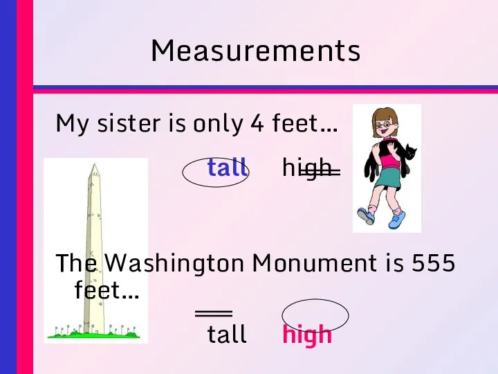 Measurements My sister is only 4 feet… tall high The Washington