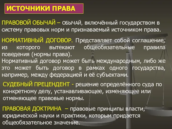 ИСТОЧНИКИ ПРАВА ПРАВОВОЙ ОБЫЧАЙ – ОБЫЧАЙ, включённый государством в систему правовых