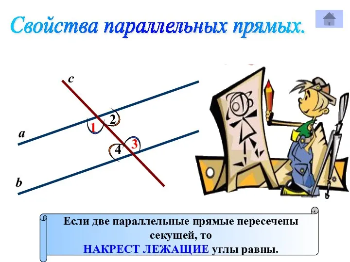 Свойства параллельных прямых. 1 с Р 2 3 4 а b