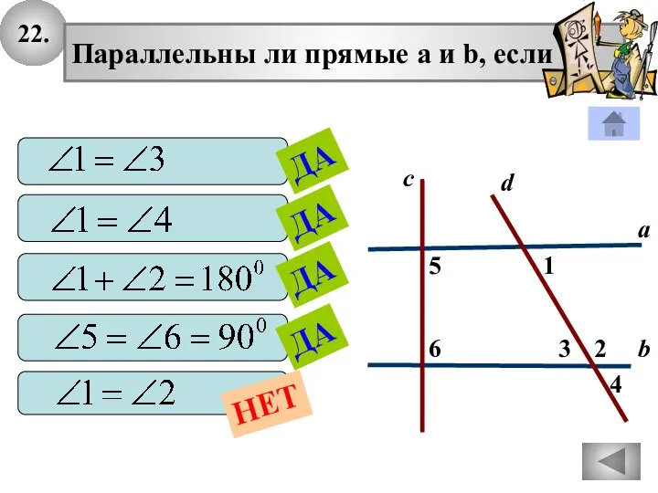 22. 2 1 4 с 3 6 5 а b Параллельны