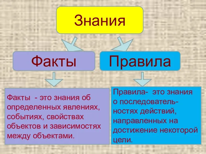 Знания Факты Правила Факты - это знания об определенных явлениях, событиях,