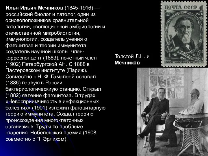 Илья Ильич Мечников (1845-1916) — российский биолог и патолог, один из