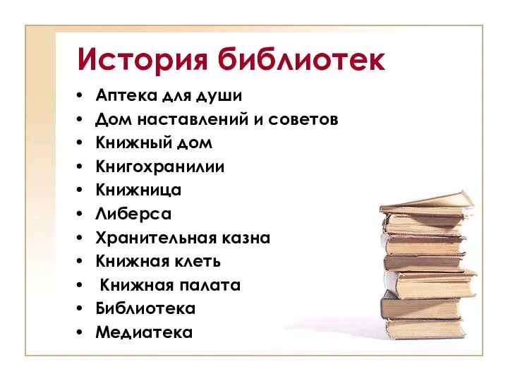 История библиотек Аптека для души Дом наставлений и советов Книжный дом