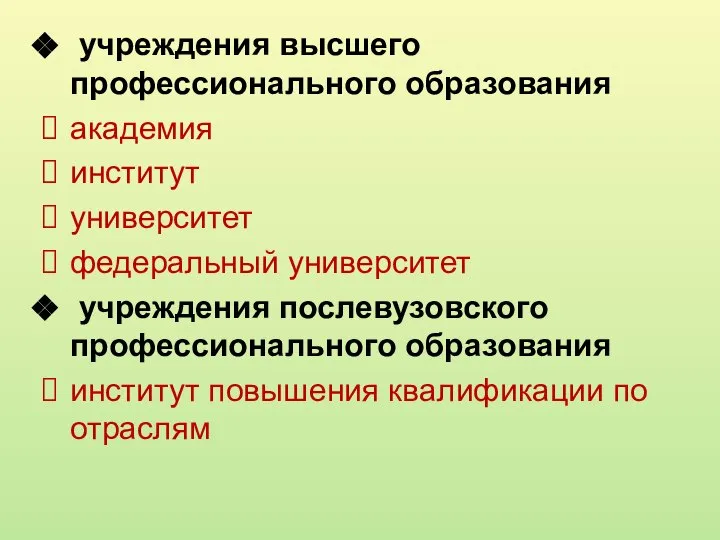 учреждения высшего профессионального образования академия институт университет федеральный университет учреждения послевузовского