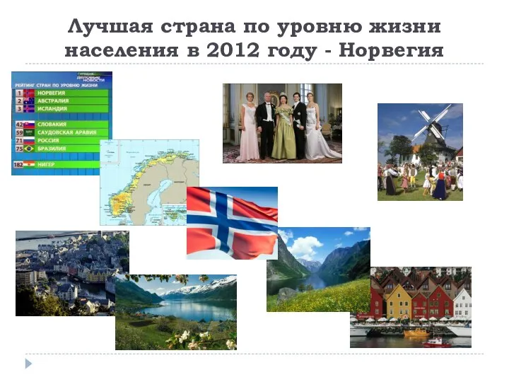 Лучшая страна по уровню жизни населения в 2012 году - Норвегия