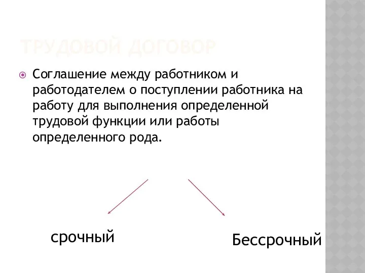 Трудовой договор Соглашение между работником и работодателем о поступлении работника на