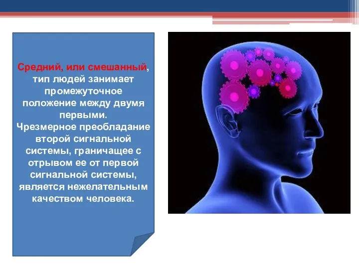 Средний, или смешанный, тип людей занимает промежуточное положение между двумя первыми.