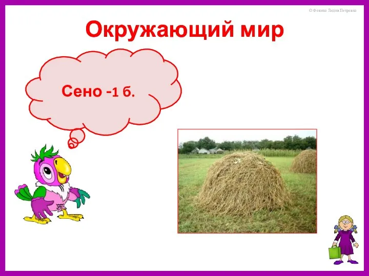 Как называется скошенная и высушенная трава? Сено -1 б. Окружающий мир Окружающий мир