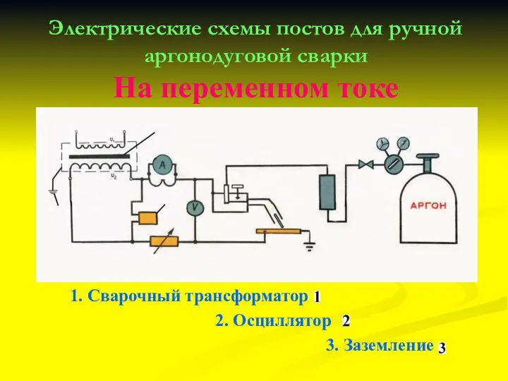 Электрические схемы постов для ручной аргонодуговой сварки На переменном токе 1.