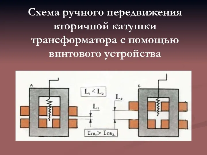 Схема ручного передвижения вторичной катушки трансформатора с помощью винтового устройства