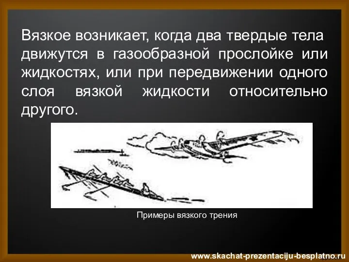 Вязкое возникает, когда два твердые тела движутся в газообразной прослойке или