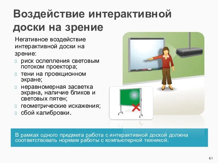 Воздействие интерактивной доски на зрение В рамках одного предмета работа с