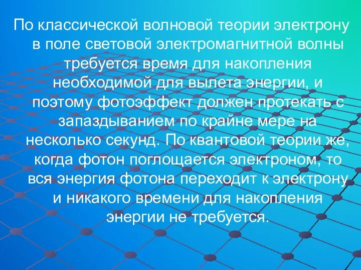 По классической волновой теории электрону в поле световой электромагнитной волны требуется