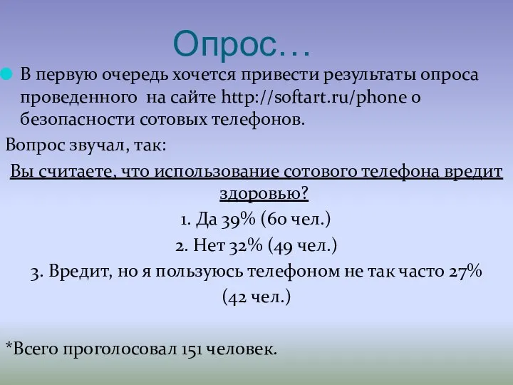 Опрос… В первую очередь хочется привести результаты опроса проведенного на сайте