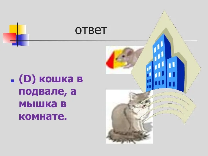 ответ (D) кошка в подвале, а мышка в комнате.