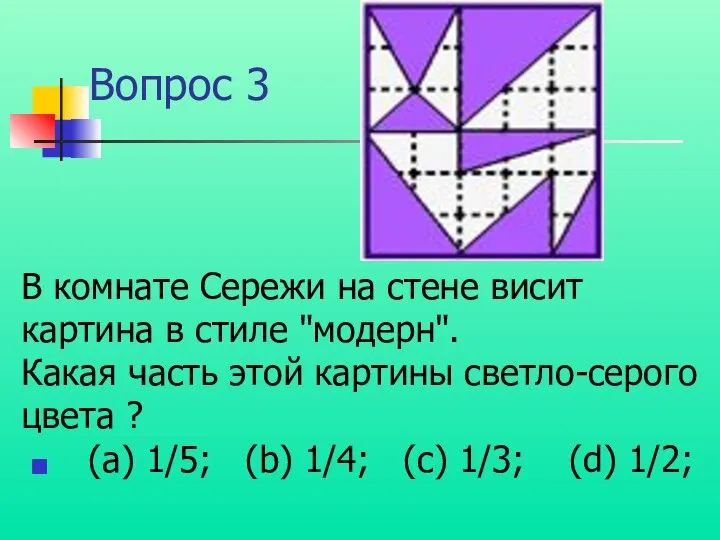 Вопрос 3 В комнате Сережи на стене висит картина в стиле