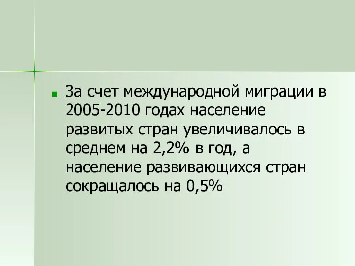 За счет международной миграции в 2005-2010 годах население развитых стран увеличивалось