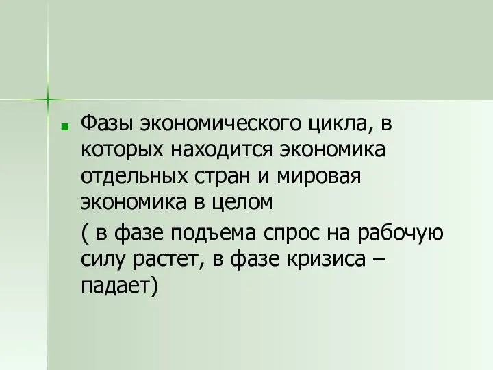 Фазы экономического цикла, в которых находится экономика отдельных стран и мировая