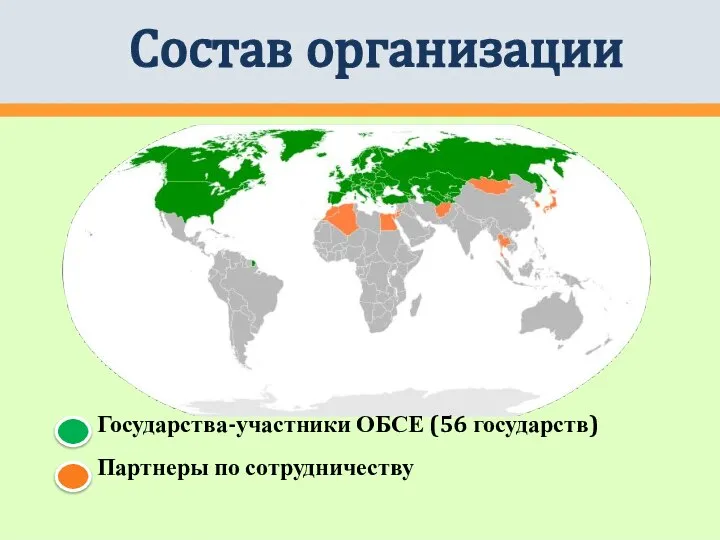 Государства-участники ОБСЕ (56 государств) Партнеры по сотрудничеству Состав организации