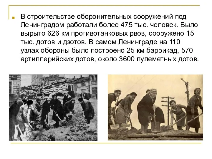 В строительстве оборонительных сооружений под Ленинградом работали более 475 тыс. человек.