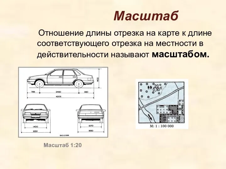 Масштаб Отношение длины отрезка на карте к длине соответствующего отрезка на