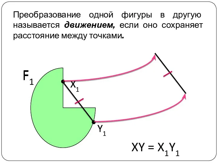 Преобразование одной фигуры в другую называется движением, если оно сохраняет расстояние