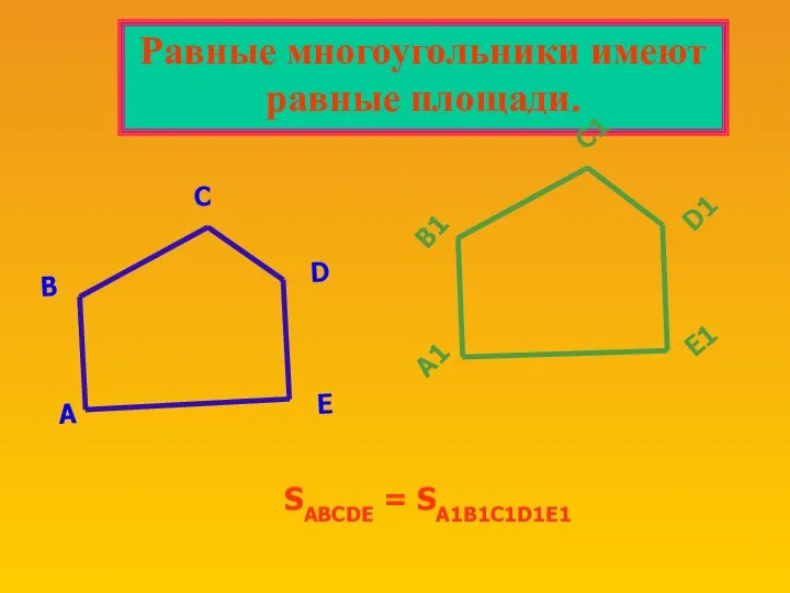 Равные многоугольники имеют равные площади. SABCDE = SA1B1C1D1E1