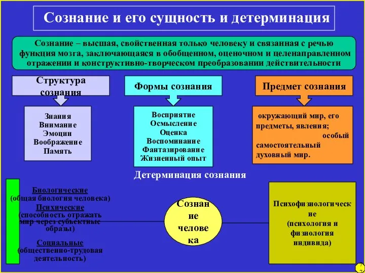 77 Сознание и его сущность и детерминация Сознание – высшая, свойственная