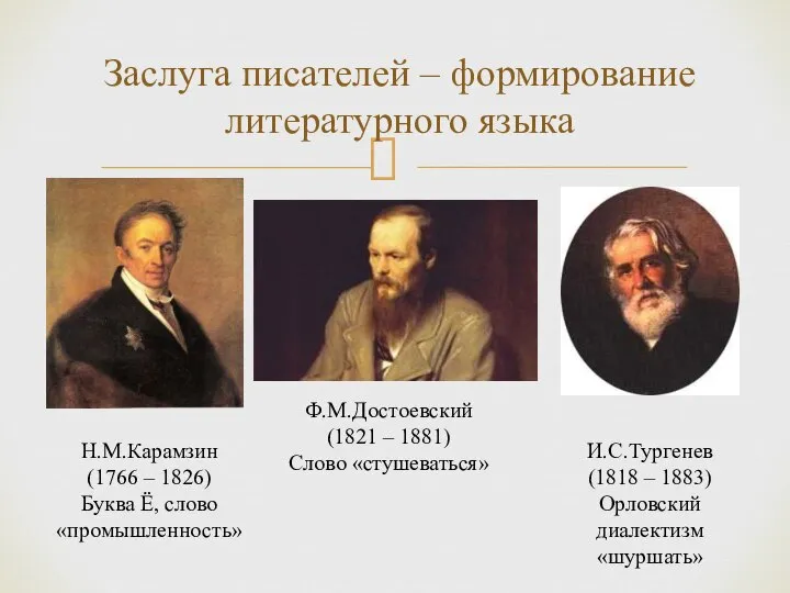 Заслуга писателей – формирование литературного языка Н.М.Карамзин (1766 – 1826) Буква