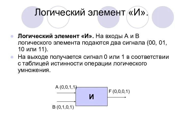 Логический элемент «И». Логический элемент «И». На входы А и В