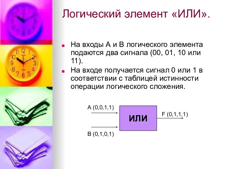 Логический элемент «ИЛИ». На входы А и В логического элемента подаются