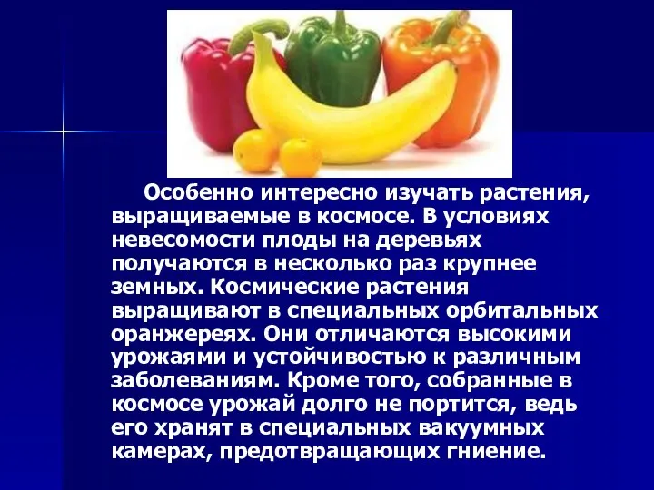 Особенно интересно изучать растения, выращиваемые в космосе. В условиях невесомости плоды