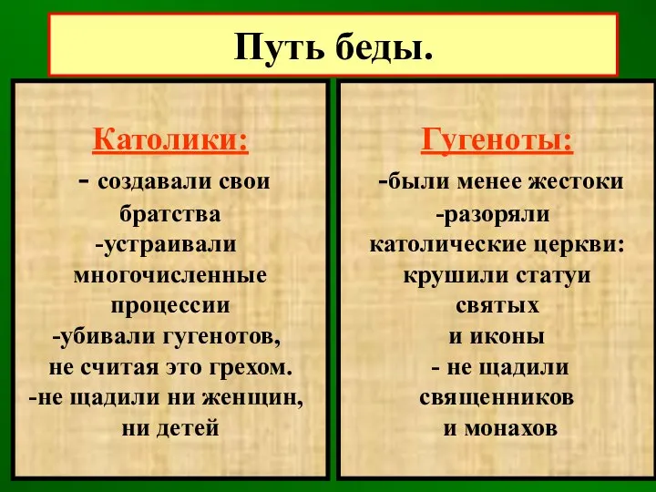 Путь беды. Католики: - создавали свои братства устраивали многочисленные процессии убивали