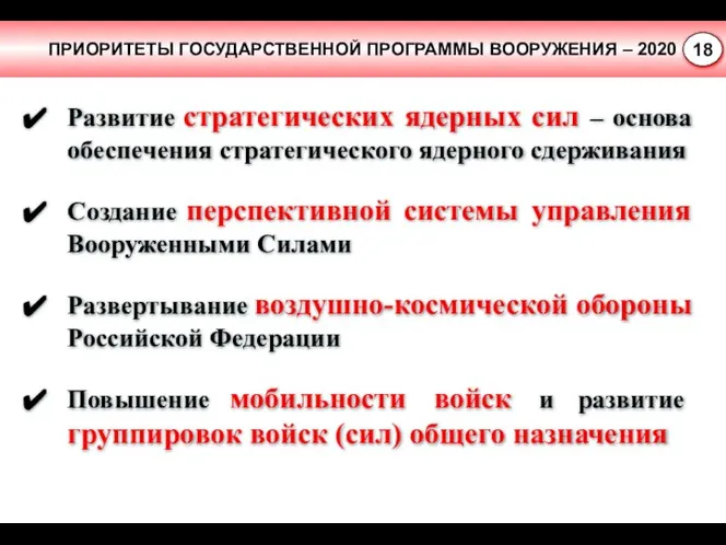 Развитие стратегических ядерных сил – основа обеспечения стратегического ядерного сдерживания Создание